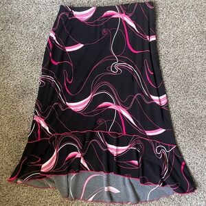 dressbarn Black Skirt with Pink Swirl Print